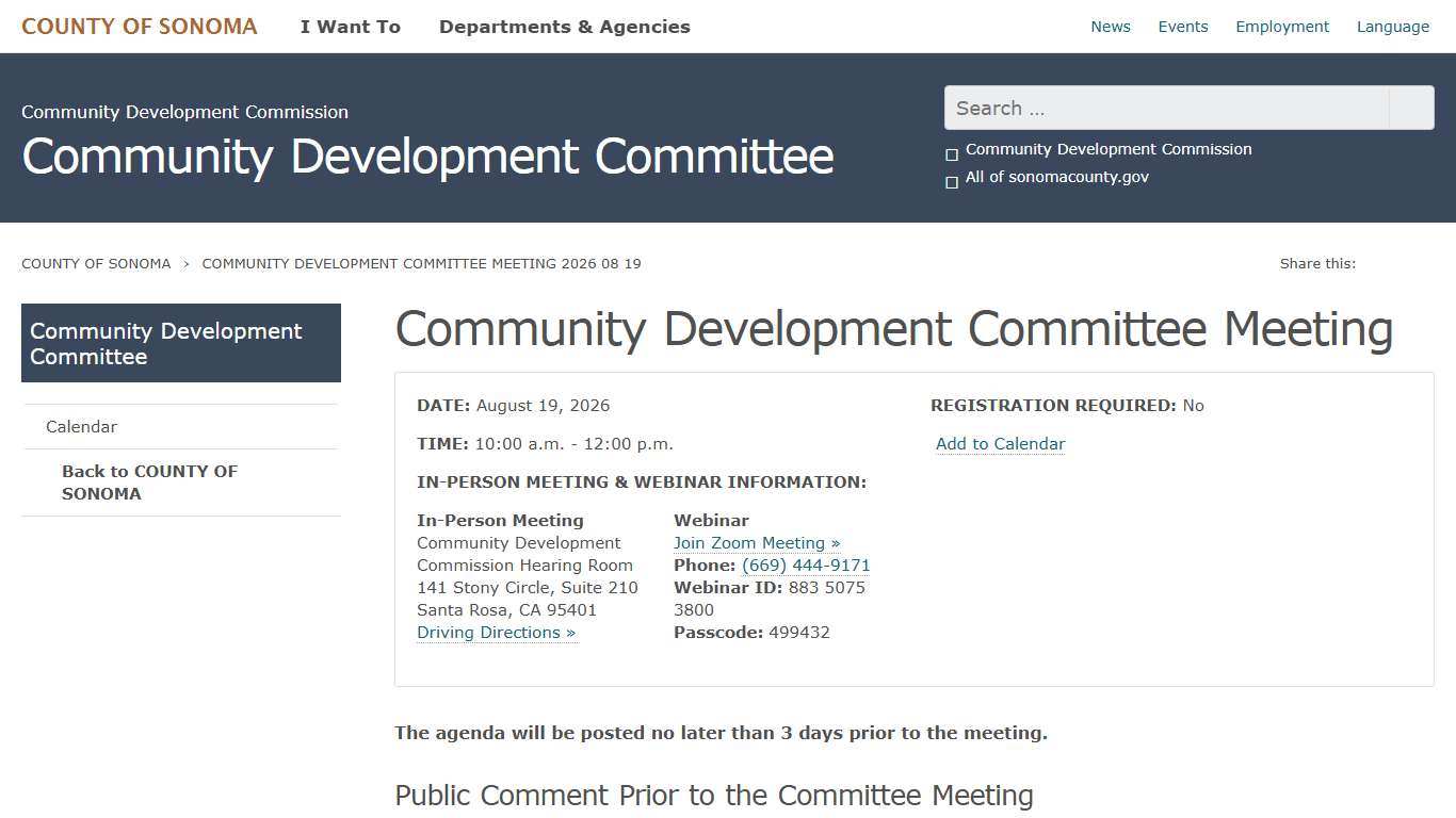 Community Development Committee Meeting
