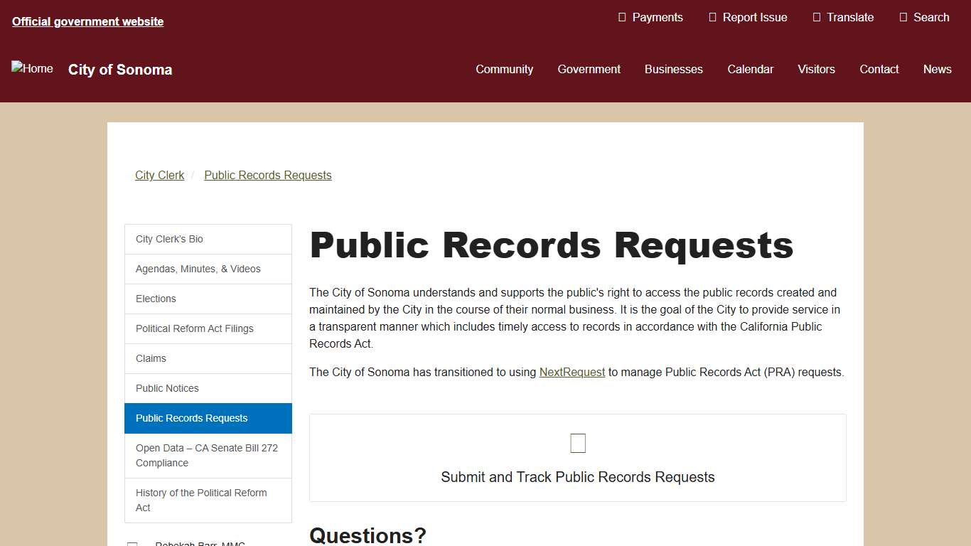 Public Records Requests - City of Sonoma