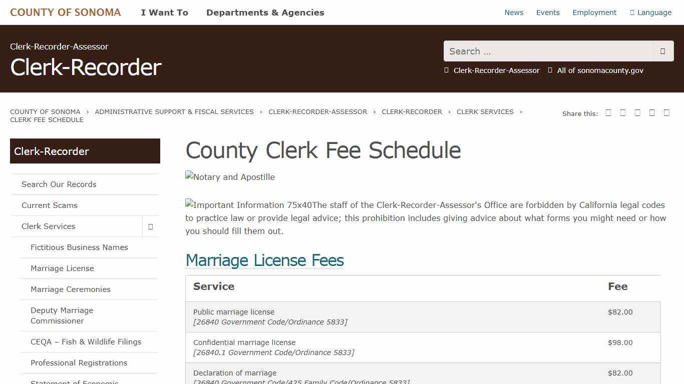 County Clerk Fee Schedule